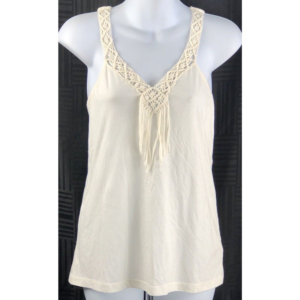 Express Racer Halter Tank Top S Ivory Crochet fringe Fairy Hippie Boho Coquette
